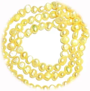 The New Yellow 5Mm - 6Mm Flat Baroque Cultured Freshwater Pearl Gemstone Beads Ideal for Creating Unique Accessories and Decorations HUNT1S03505