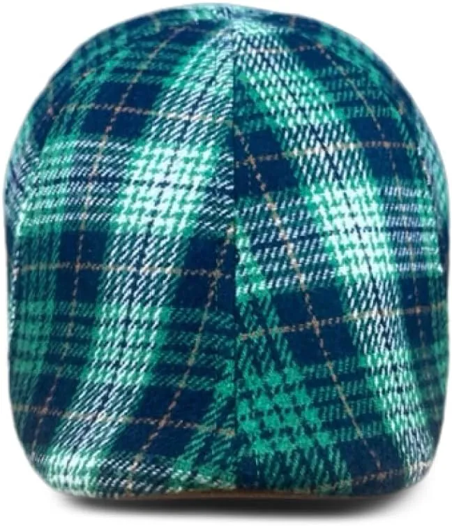 The Original Boston Scally Cap - The Fighting Rock Mens Flat Hat - Six Panel Newsboy Cap for Men - Green Plaid