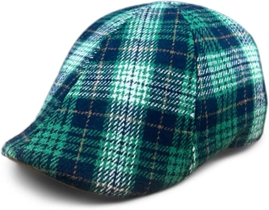 The Original Boston Scally Cap - The Fighting Rock Mens Flat Hat - Six Panel Newsboy Cap for Men - Green Plaid
