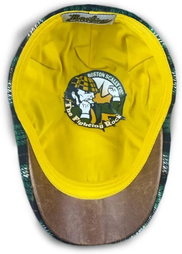 The Original Boston Scally Cap - The Fighting Rock Mens Flat Hat - Six Panel Newsboy Cap for Men - Green Plaid