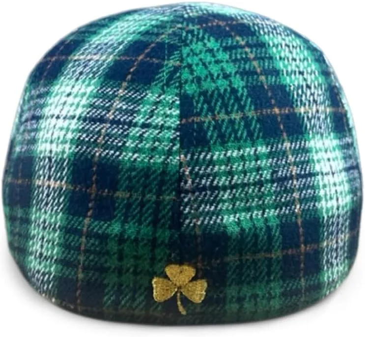 The Original Boston Scally Cap - The Fighting Rock Mens Flat Hat - Six Panel Newsboy Cap for Men - Green Plaid