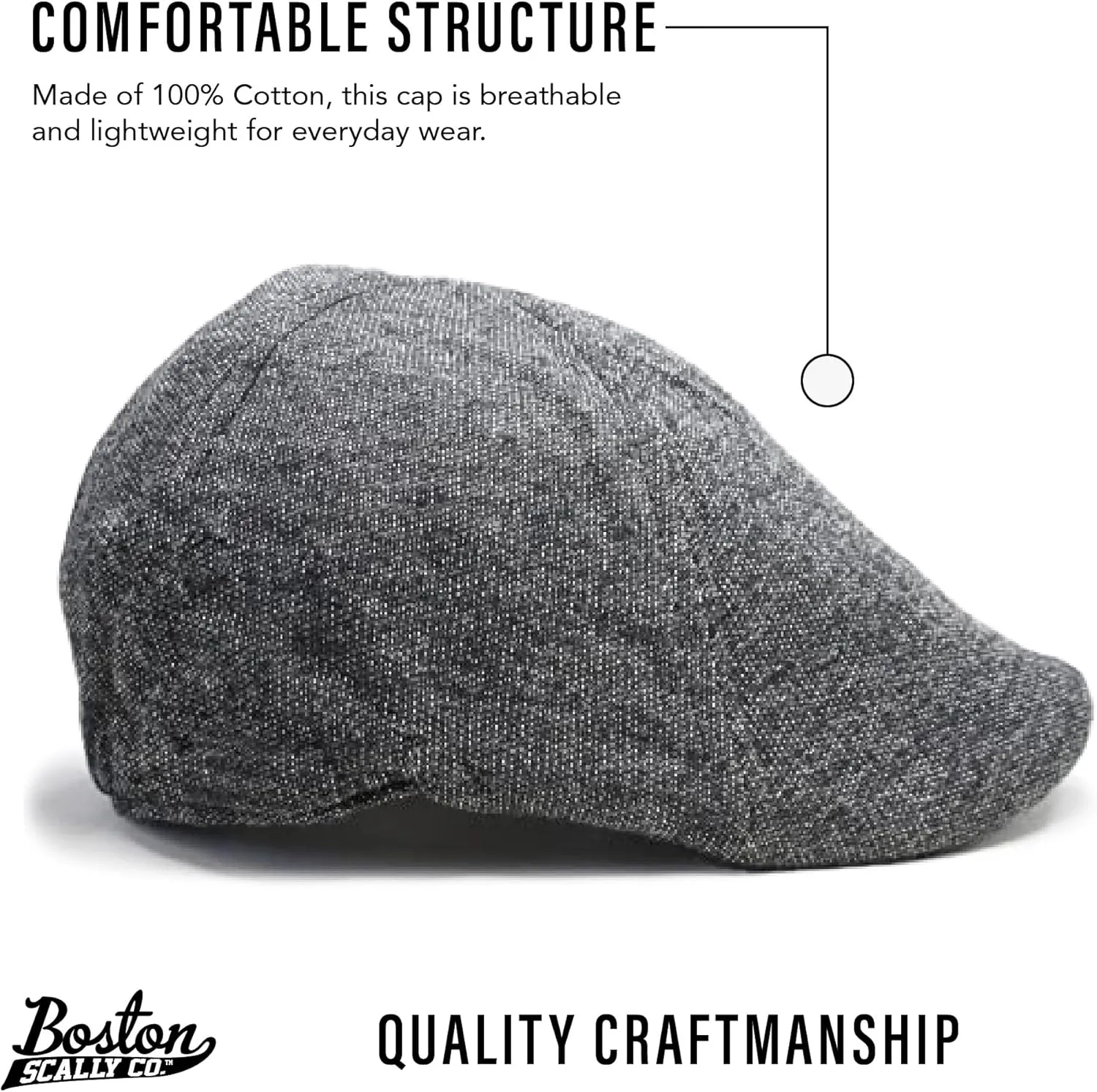 The Original Boston Scally Cap - The Scrapper Newsboy Flat Cap - 6 Panel Cotton Fitted Hat for Men - Charcoal