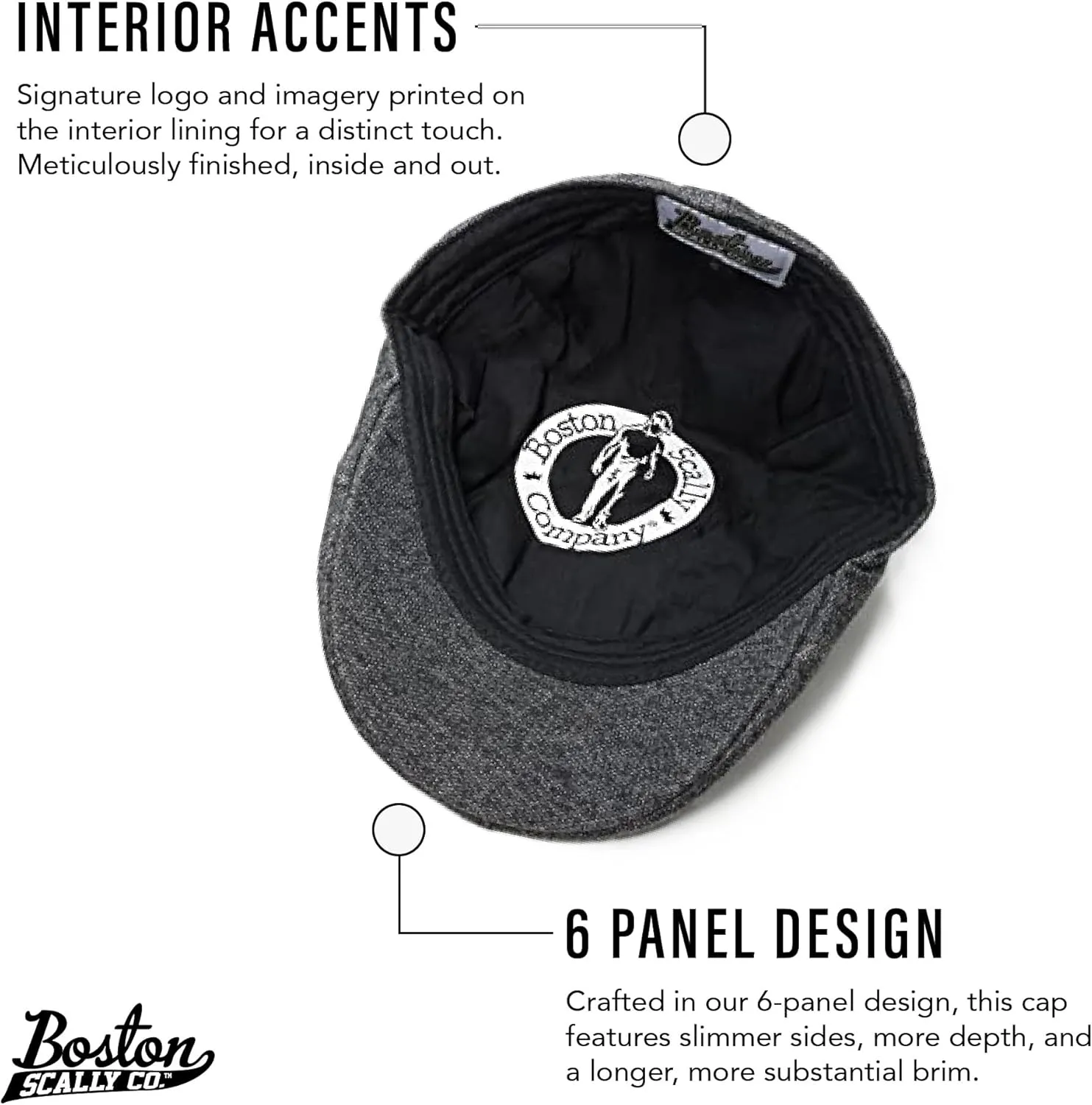 The Original Boston Scally Cap - The Scrapper Newsboy Flat Cap - 6 Panel Cotton Fitted Hat for Men - Charcoal