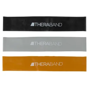 THERABAND Professional Resistance Band Loops Durable Resistance for Strength and Flexibility Exercises, Pilates, Yoga, Stretching, and Physical Therapy, 18" Continuous Loops (Black, Silver, Gold)