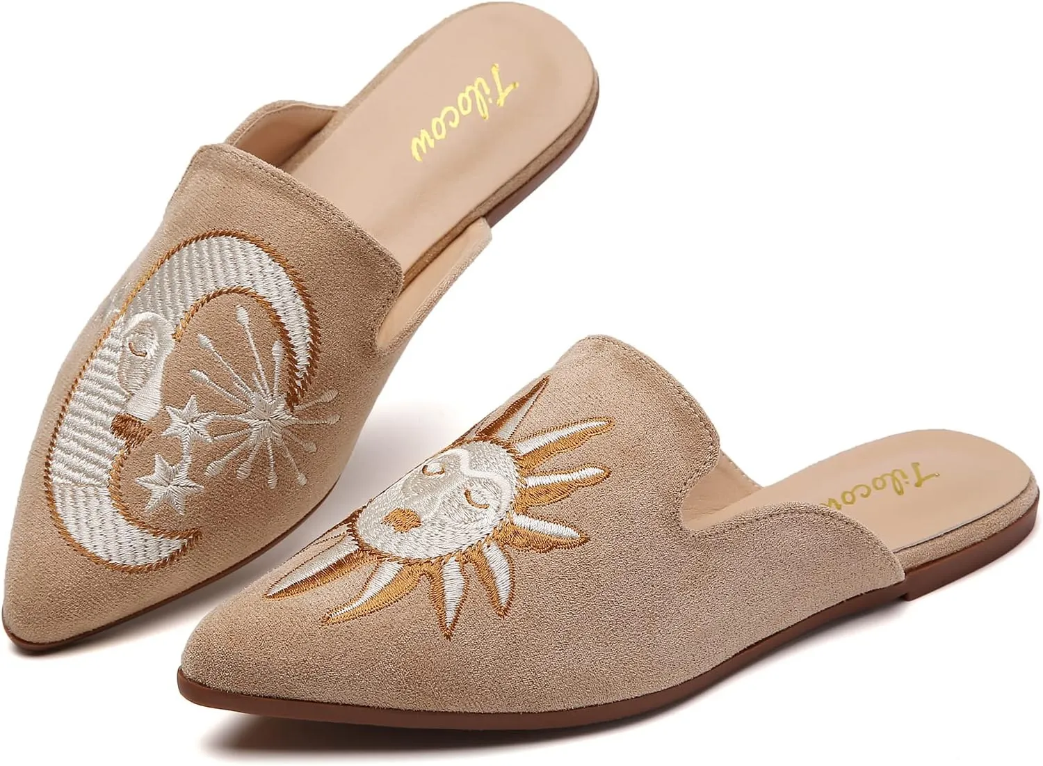 Tilocow Mules for Woman Comfortable Pointed Toe Backless Loafers Flat Mule Business Casual Shoes Slides Slip on