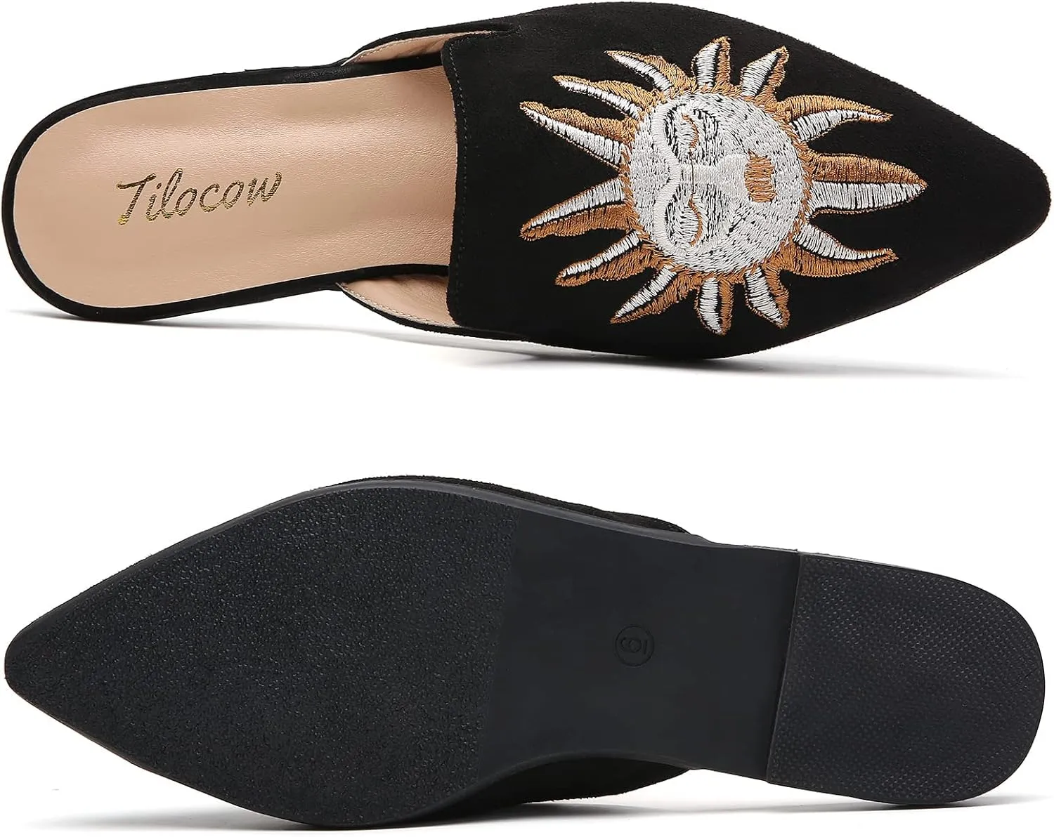 Tilocow Mules for Woman Comfortable Pointed Toe Backless Loafers Flat Mule Business Casual Shoes Slides Slip on