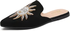Tilocow Mules for Woman Comfortable Pointed Toe Backless Loafers Flat Mule Business Casual Shoes Slides Slip on