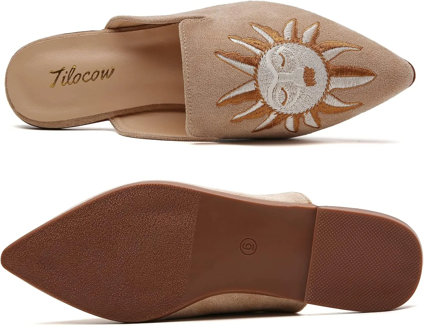 Tilocow Mules for Woman Comfortable Pointed Toe Backless Loafers Flat Mule Business Casual Shoes Slides Slip on