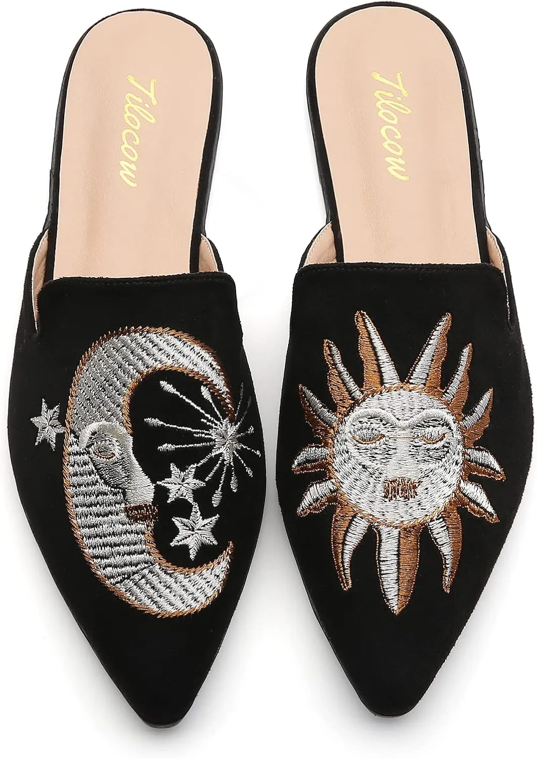 Tilocow Mules for Woman Comfortable Pointed Toe Backless Loafers Flat Mule Business Casual Shoes Slides Slip on