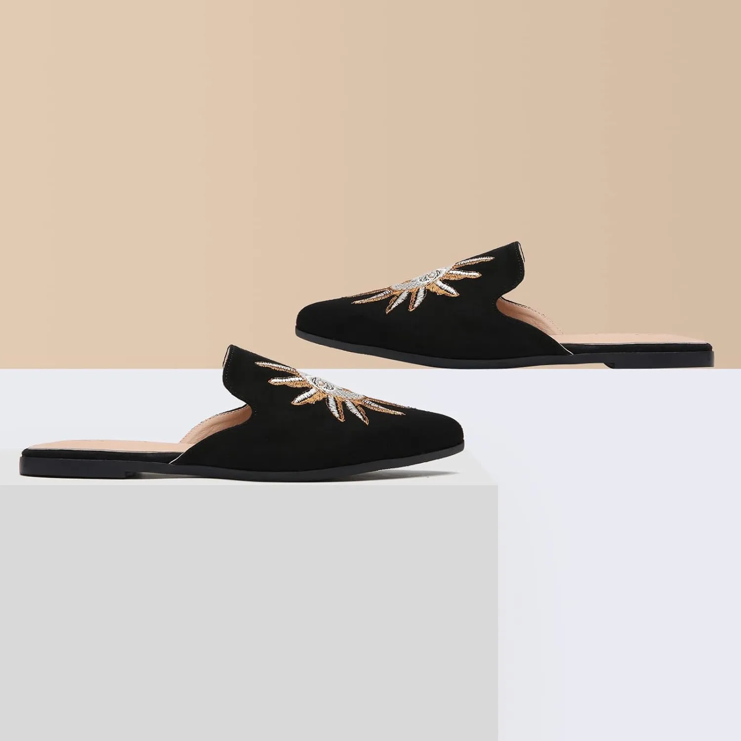 Tilocow Mules for Woman Comfortable Pointed Toe Backless Loafers Flat Mule Business Casual Shoes Slides Slip on