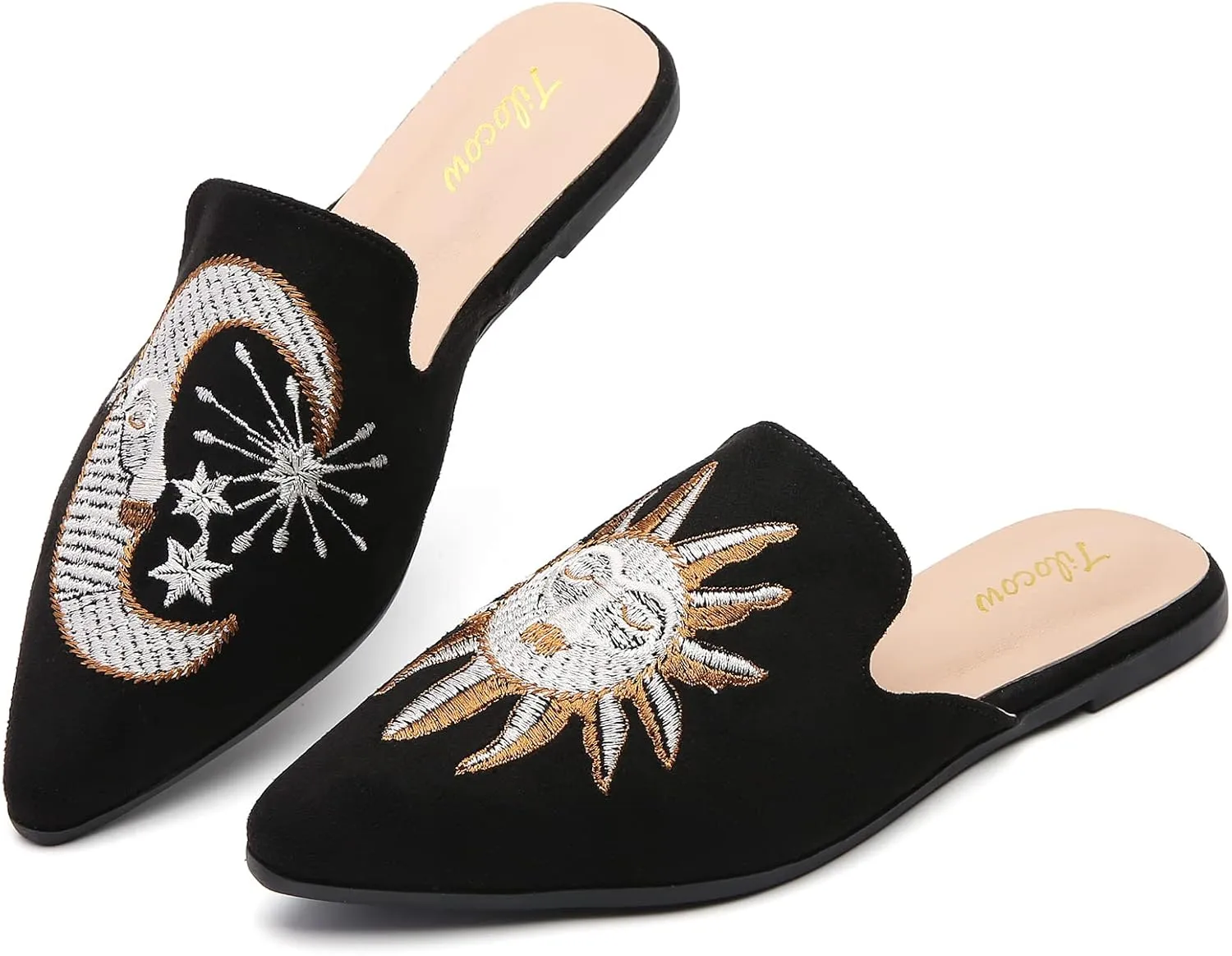 Tilocow Mules for Woman Comfortable Pointed Toe Backless Loafers Flat Mule Business Casual Shoes Slides Slip on