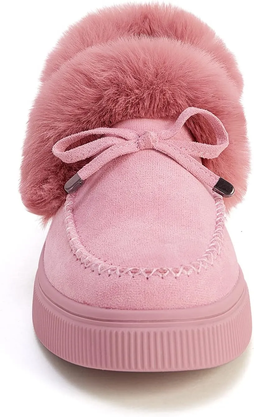 TINSTREE Winter Flat Boots Warm Durable Shoes Casual Fashion Fur Lining Ankle Snow Boots Loafer Flats Platform Thick Plush Shoes for Women