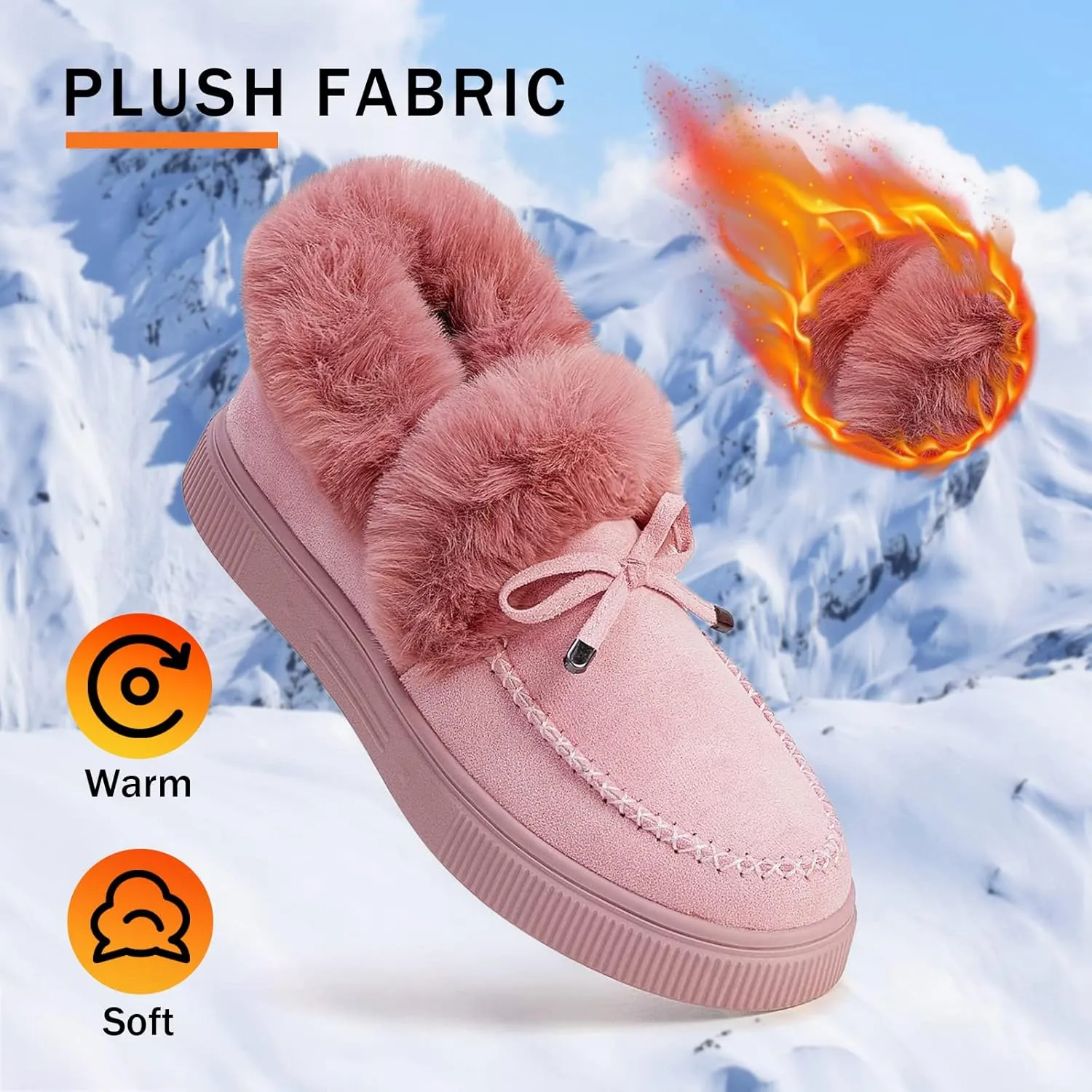 TINSTREE Winter Flat Boots Warm Durable Shoes Casual Fashion Fur Lining Ankle Snow Boots Loafer Flats Platform Thick Plush Shoes for Women