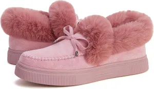TINSTREE Winter Flat Boots Warm Durable Shoes Casual Fashion Fur Lining Ankle Snow Boots Loafer Flats Platform Thick Plush Shoes for Women