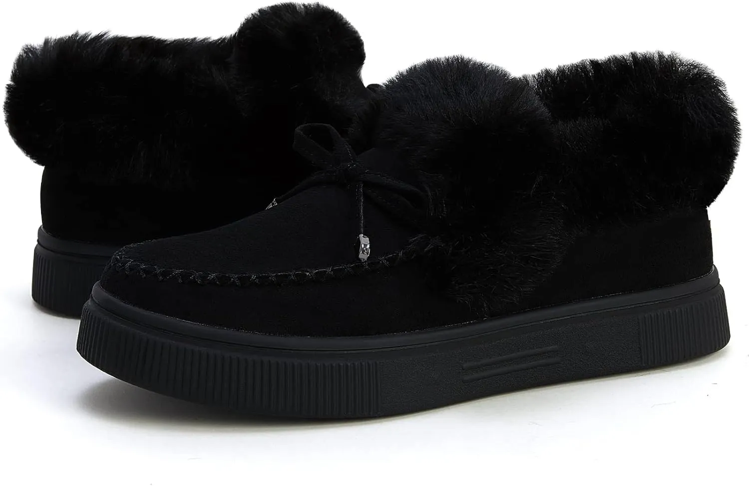 TINSTREE Winter Flat Boots Warm Durable Shoes Casual Fashion Fur Lining Ankle Snow Boots Loafer Flats Platform Thick Plush Shoes for Women