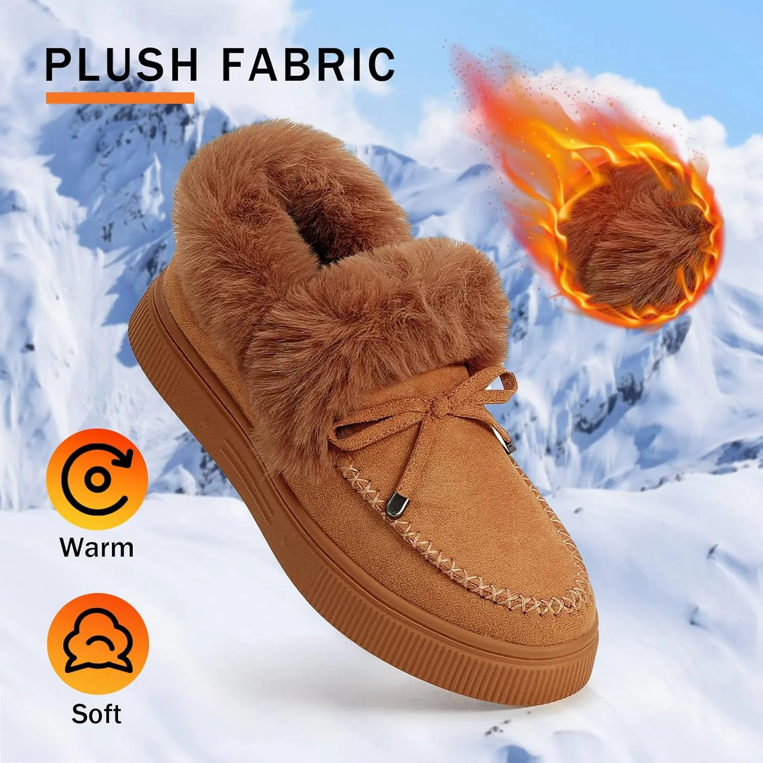 TINSTREE Winter Flat Boots Warm Durable Shoes Casual Fashion Fur Lining Ankle Snow Boots Loafer Flats Platform Thick Plush Shoes for Women