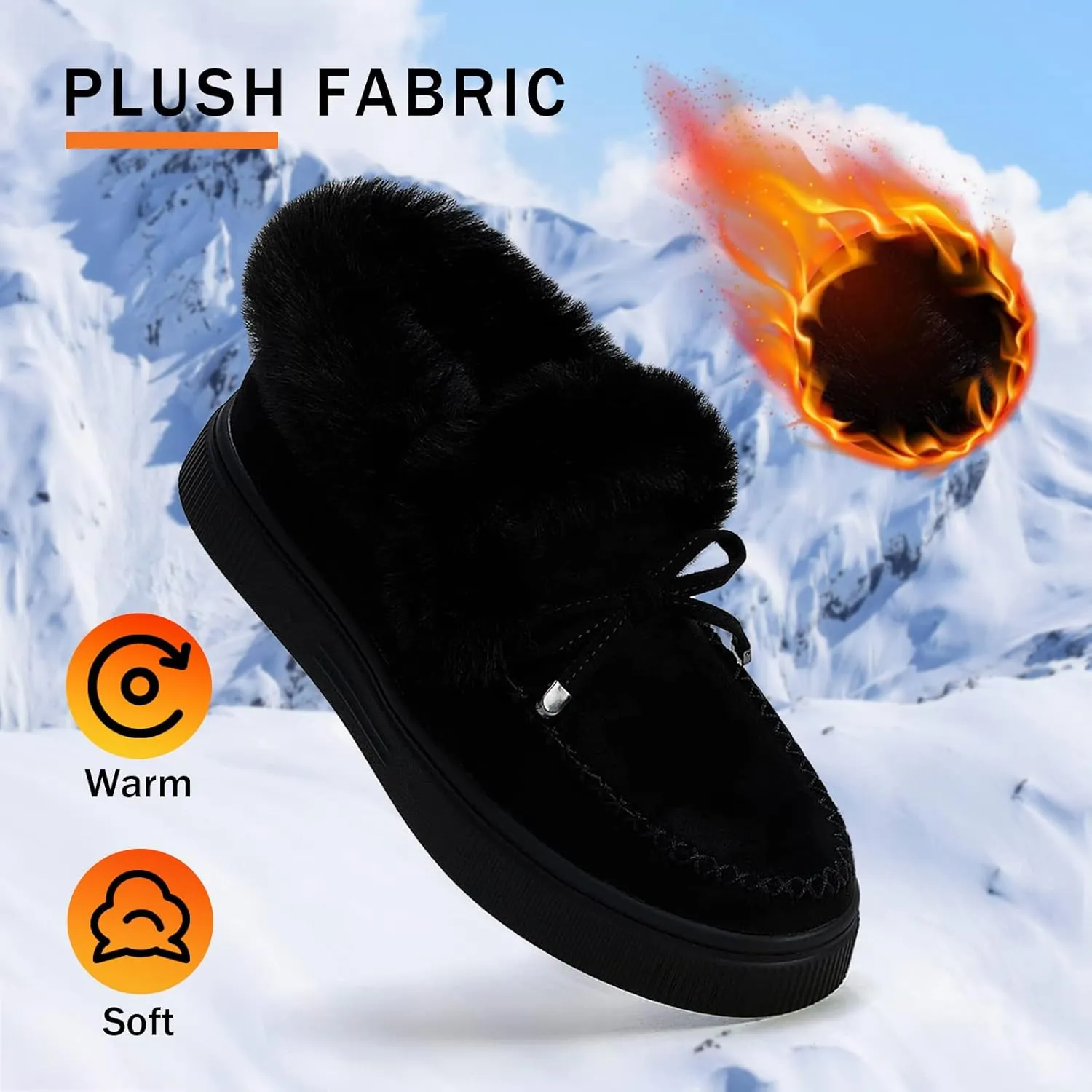 TINSTREE Winter Flat Boots Warm Durable Shoes Casual Fashion Fur Lining Ankle Snow Boots Loafer Flats Platform Thick Plush Shoes for Women