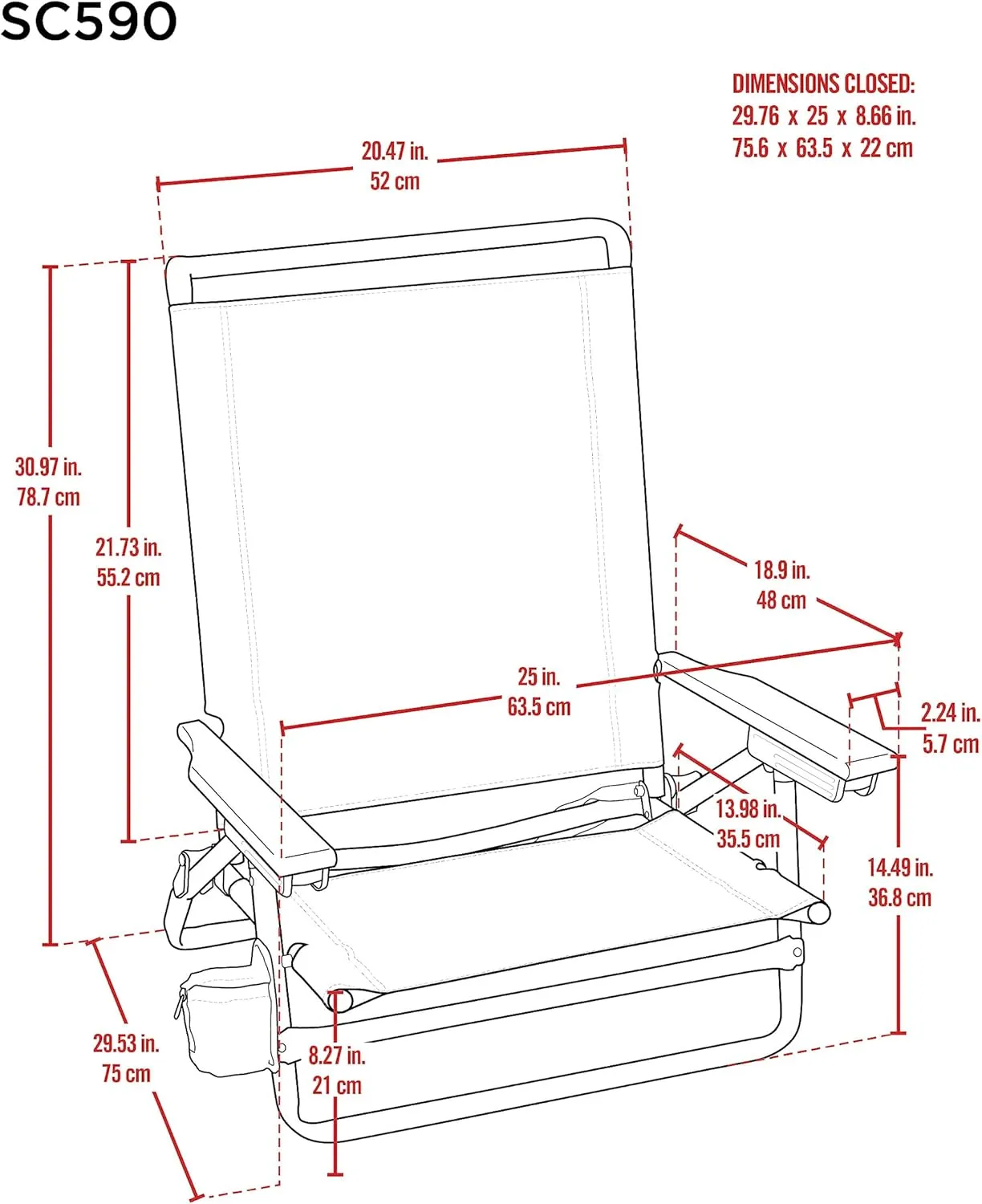 Tommy Bahama 5-Position Lay Flat Cup Holder and Towel Bar Beach Chair