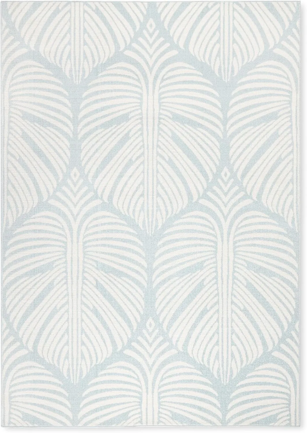 Tommy Bahama Lanai Palm Leaves Indoor Outdoor Area Rug, Leaf Tropical Design, UV Fade Resistant, Blue/Ivory, 3'11"x5'2"