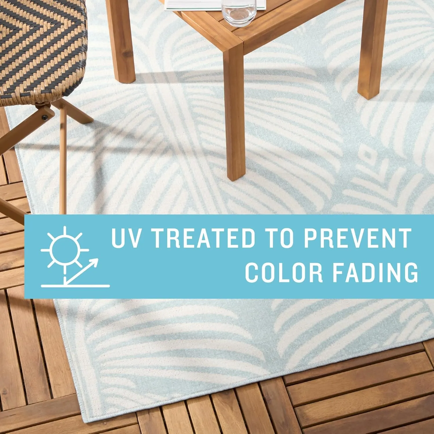 Tommy Bahama Lanai Palm Leaves Indoor Outdoor Area Rug, Leaf Tropical Design, UV Fade Resistant, Blue/Ivory, 3'11"x5'2"