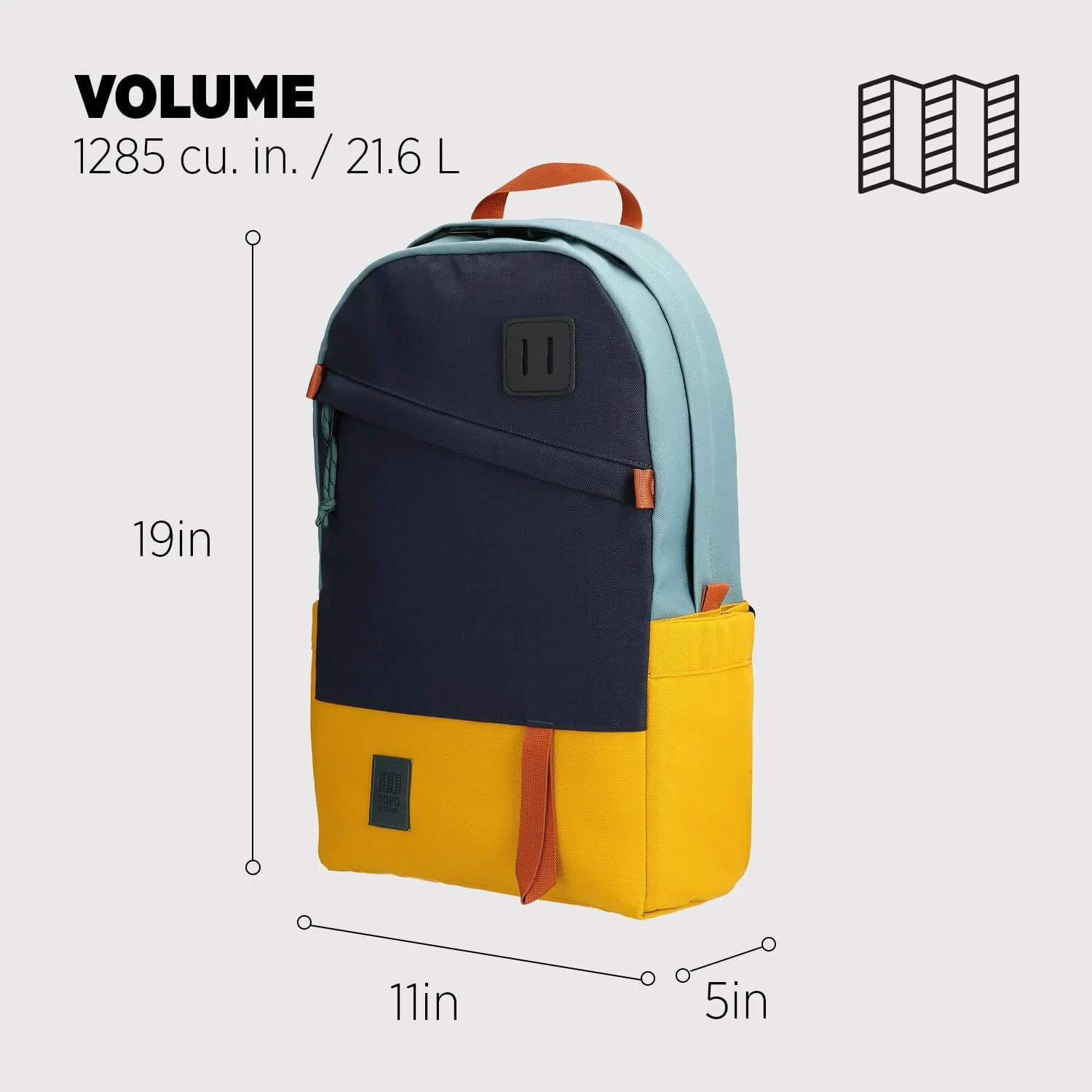 Topo Designs Daypack Classic, Navy/Mustard, 21 Liters