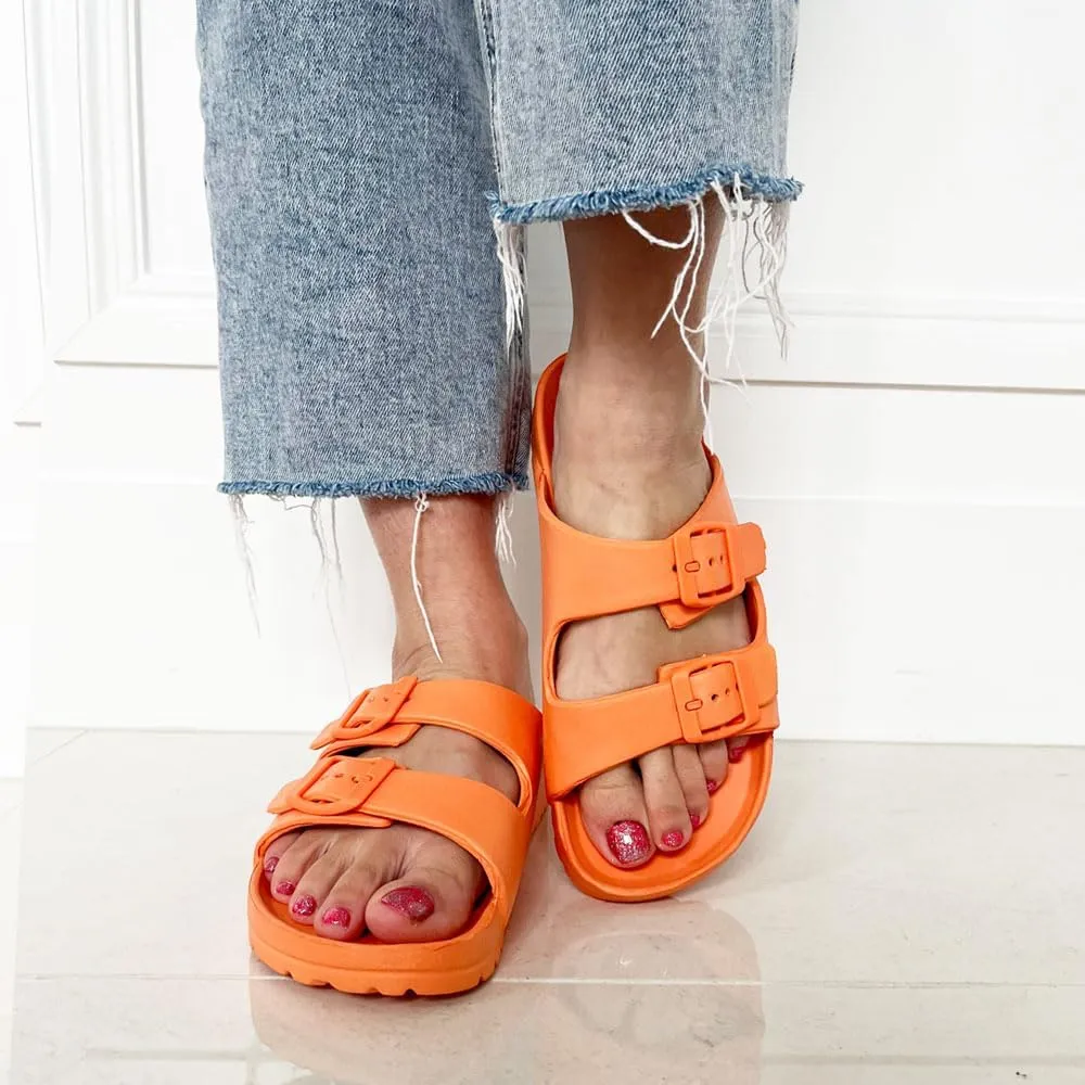 TRENDSUP Women's Comfort Slides Double Buckle Adjustable EVA Flat Sandals