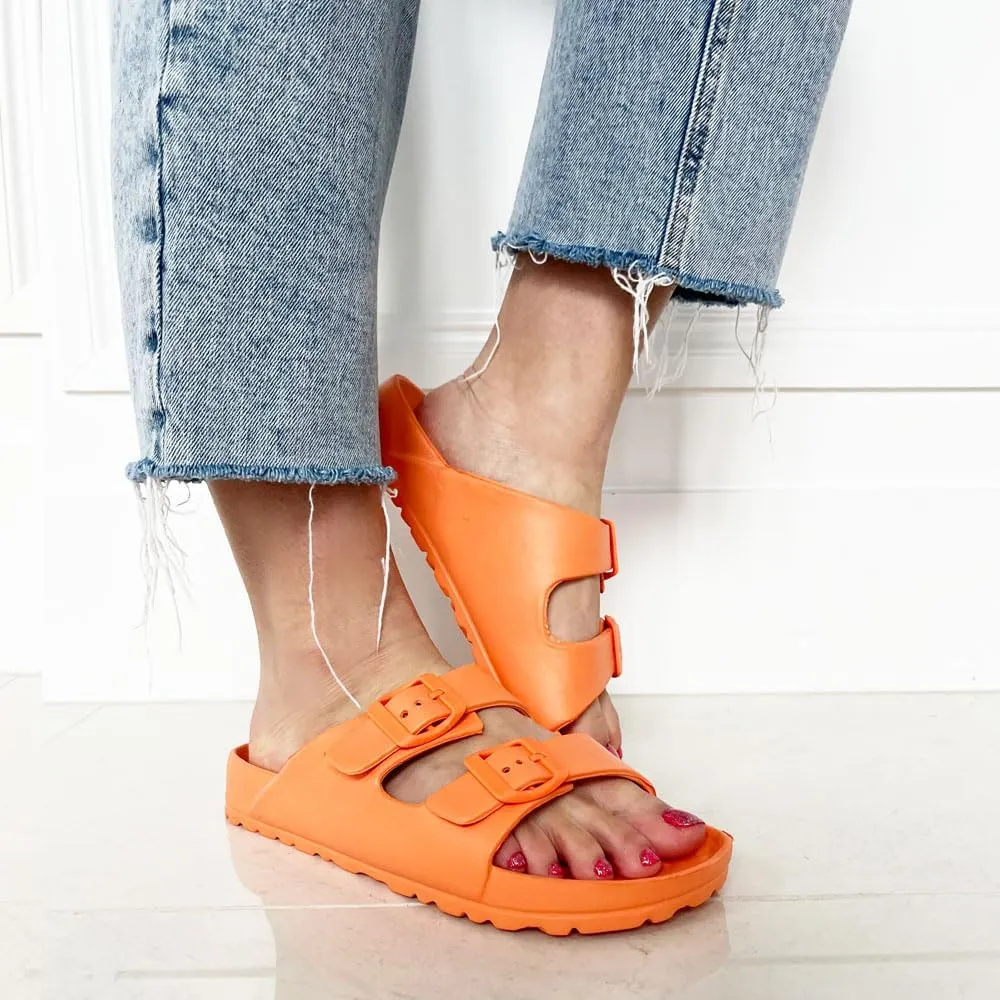 TRENDSUP Women's Comfort Slides Double Buckle Adjustable EVA Flat Sandals