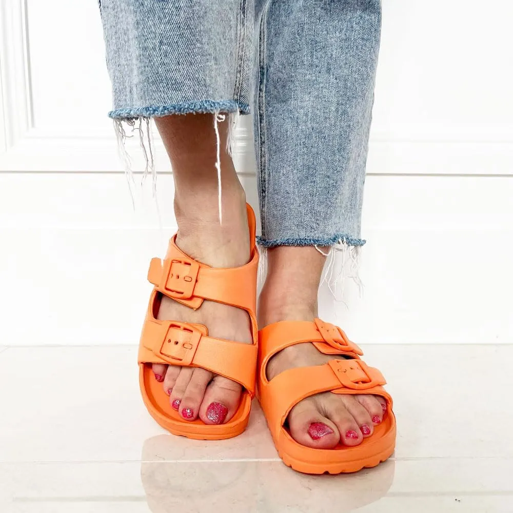 TRENDSUP Women's Comfort Slides Double Buckle Adjustable EVA Flat Sandals