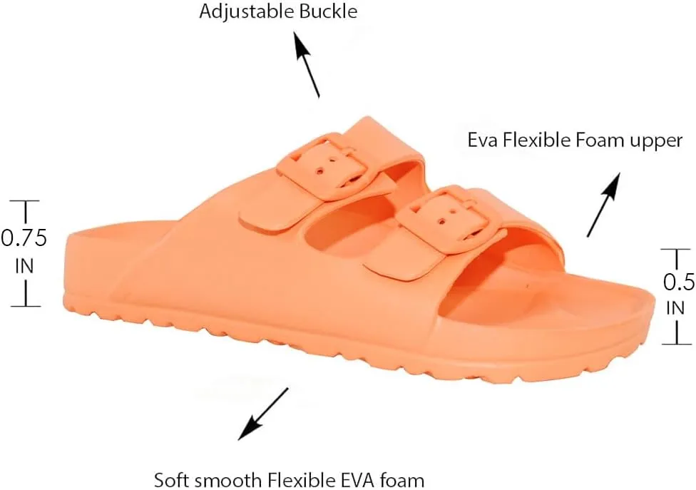 TRENDSUP Women's Comfort Slides Double Buckle Adjustable EVA Flat Sandals