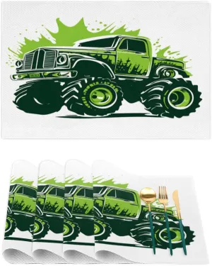 TropicalLife Cartoon Mountain Buggy Placemats Set of 4, Placemats for Dining Table, Washable Vinyl Woven Table Mats, Heat Resistant Durable Placemats