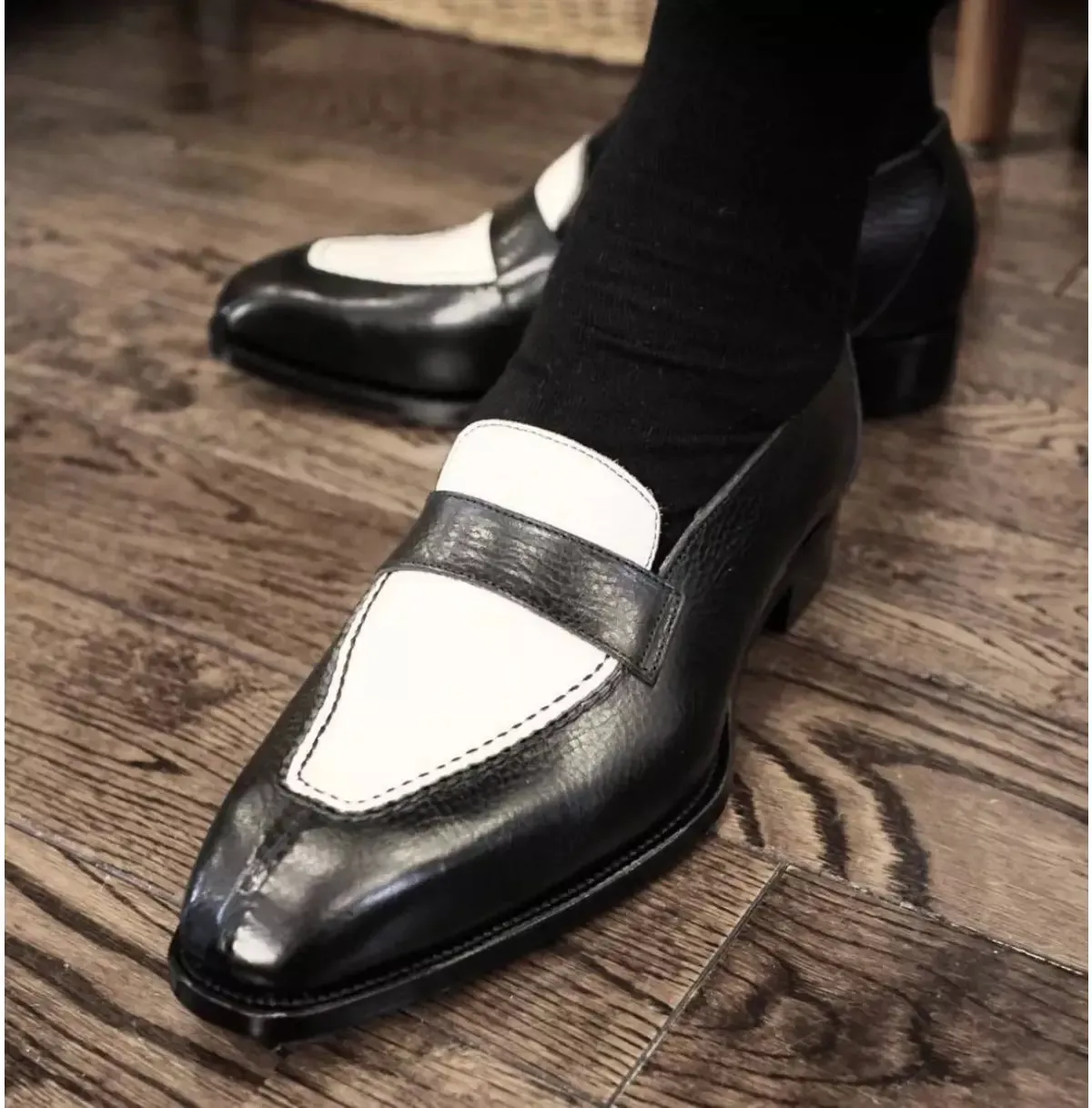 Two-Tone Leather Slip-On Moccasins for Men
