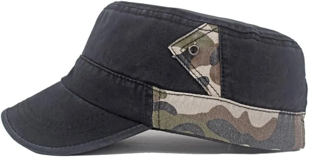 Unisex Cadet Army Cap Washed Cotton Flat Top Cap Military Hat Baseball Cap Camo Design Vintage Flat Top Cap
