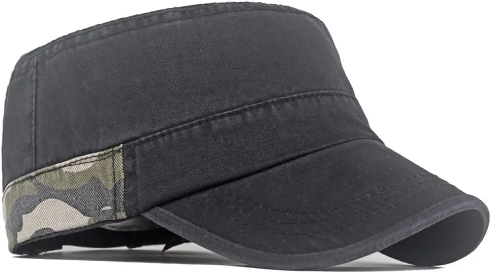 Unisex Cadet Army Cap Washed Cotton Flat Top Cap Military Hat Baseball Cap Camo Design Vintage Flat Top Cap