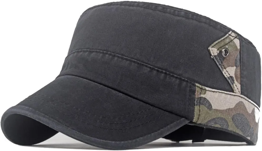 Unisex Cadet Army Cap Washed Cotton Flat Top Cap Military Hat Baseball Cap Camo Design Vintage Flat Top Cap