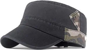 Unisex Cadet Army Cap Washed Cotton Flat Top Cap Military Hat Baseball Cap Camo Design Vintage Flat Top Cap