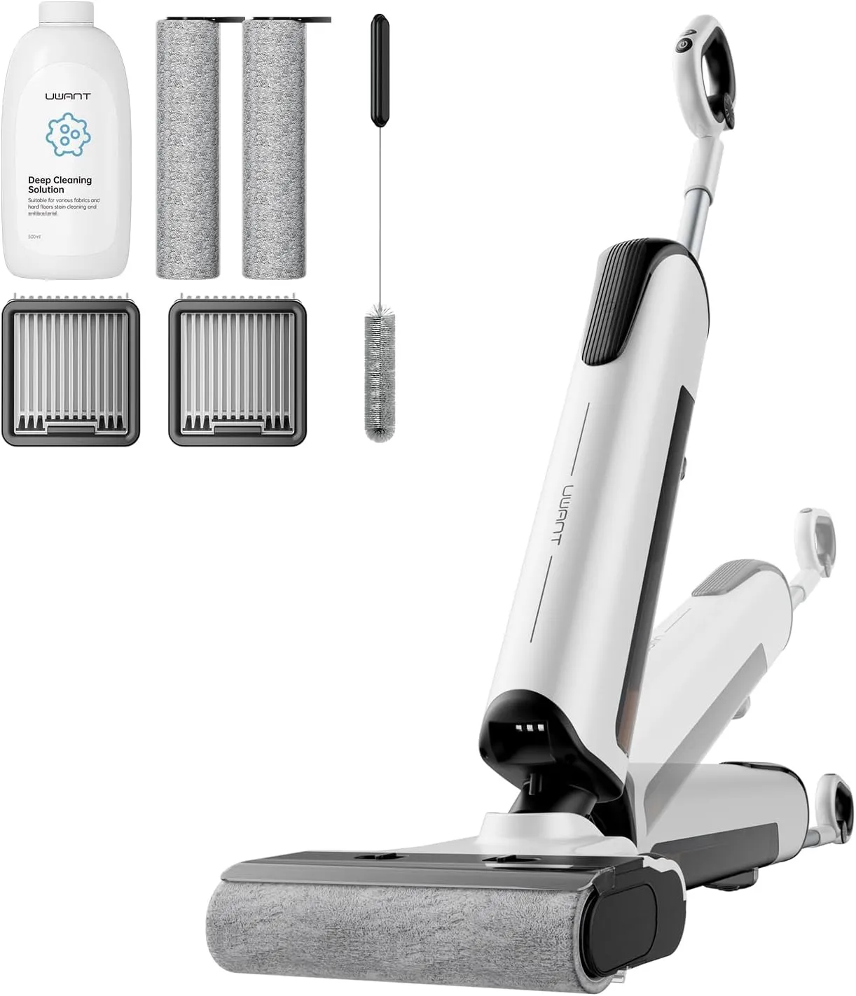 uwant Wet Dry Vacuum Cleaner, 18000kpa Powerful Suction,Self Cleaning,180°Lay-Flat Smart Cordless Vacuum Mop, 40 Minutes Long Runtime,Dual-Sided Edge Cleaning, for Hard Floors, Milky