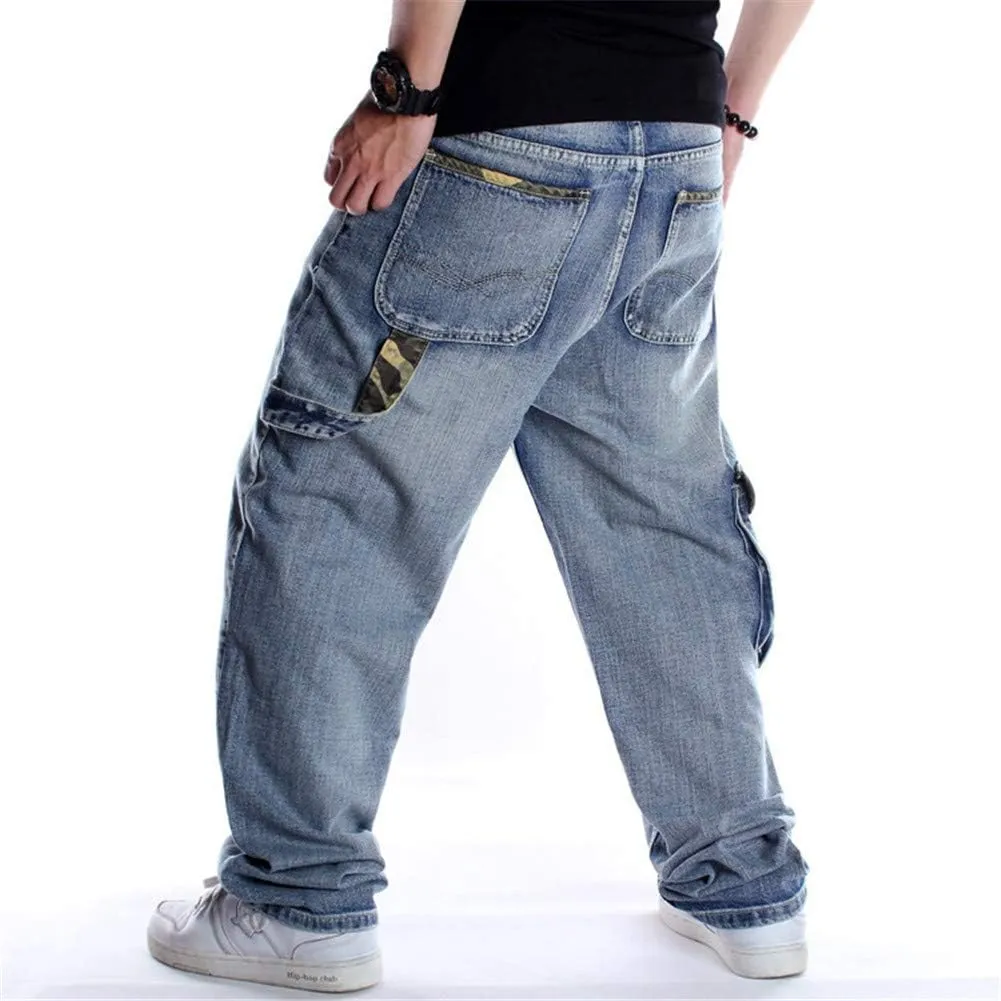Veroders Men's Baggy Hip Hop Blue Jeans Loose Skateboard Pants Straight Baggy Skater Jeans for Men