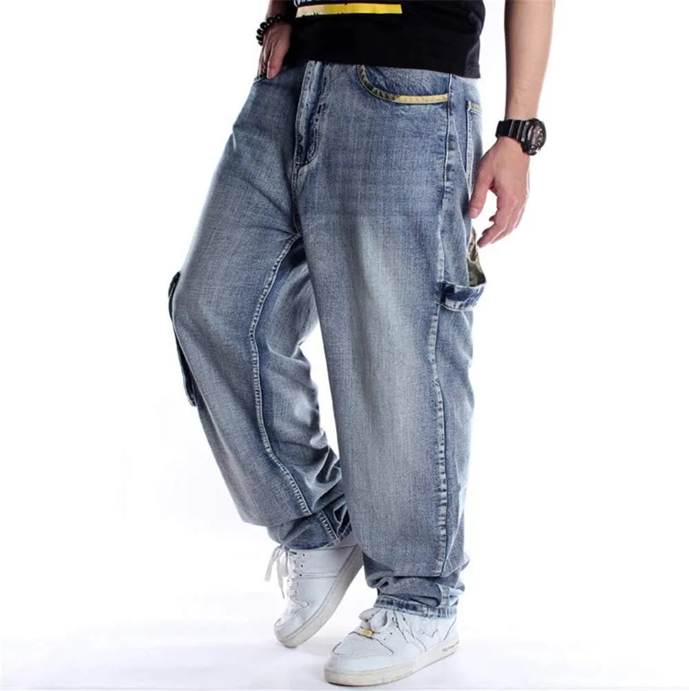 Veroders Men's Baggy Hip Hop Blue Jeans Loose Skateboard Pants Straight Baggy Skater Jeans for Men