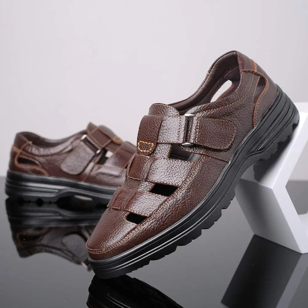 Veslexth Men Business Working Sandals Man Summer Office Breathable Loafers Leather Walking Slip-on Casual Oxfords Male Cocktail Party Fashion Dress Formal Shoes