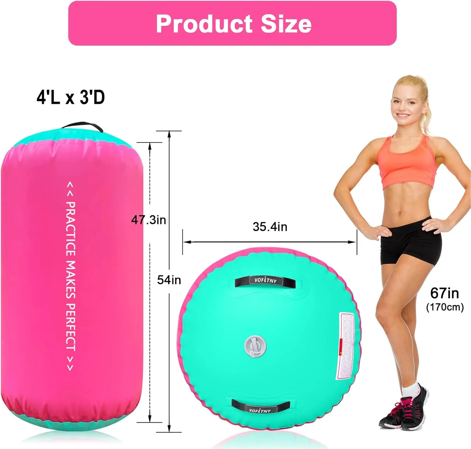VOFiTNY Gymnastics Tumbling Equipment Air Barrel Inflatable Octagon Tumbler Roller Back-bend Trainer Chearleeding Mat Without Pump