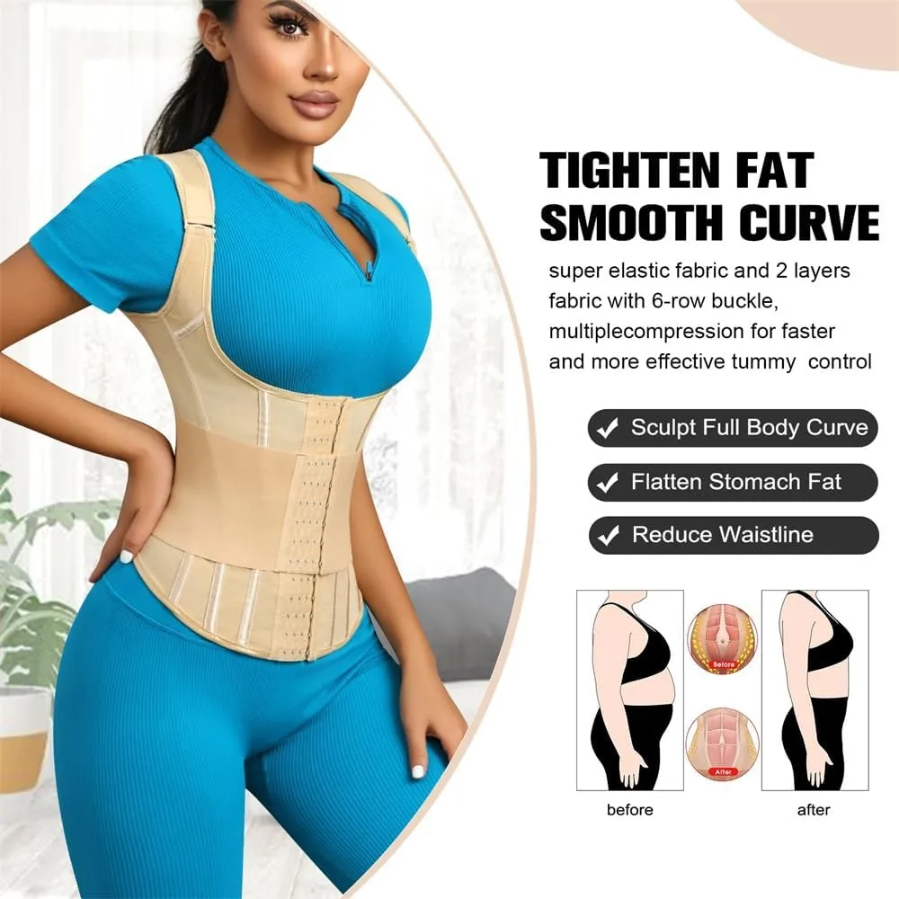 Waist Cincher Shoulder Straps Shapewear Double Belt Corset Wrap Girdle Tummy Control Waist Trainer Shaper for Women