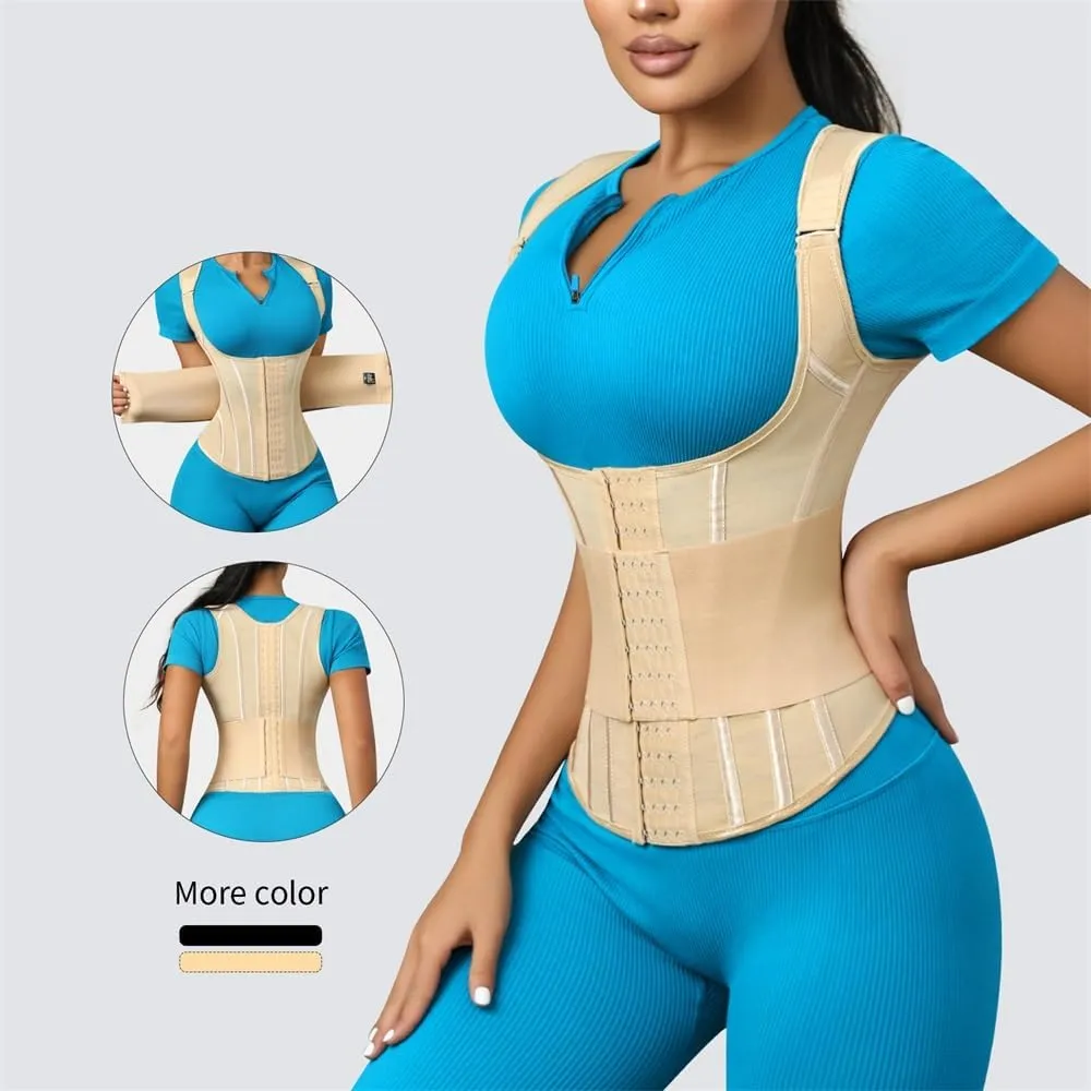 Waist Cincher Shoulder Straps Shapewear Double Belt Corset Wrap Girdle Tummy Control Waist Trainer Shaper for Women