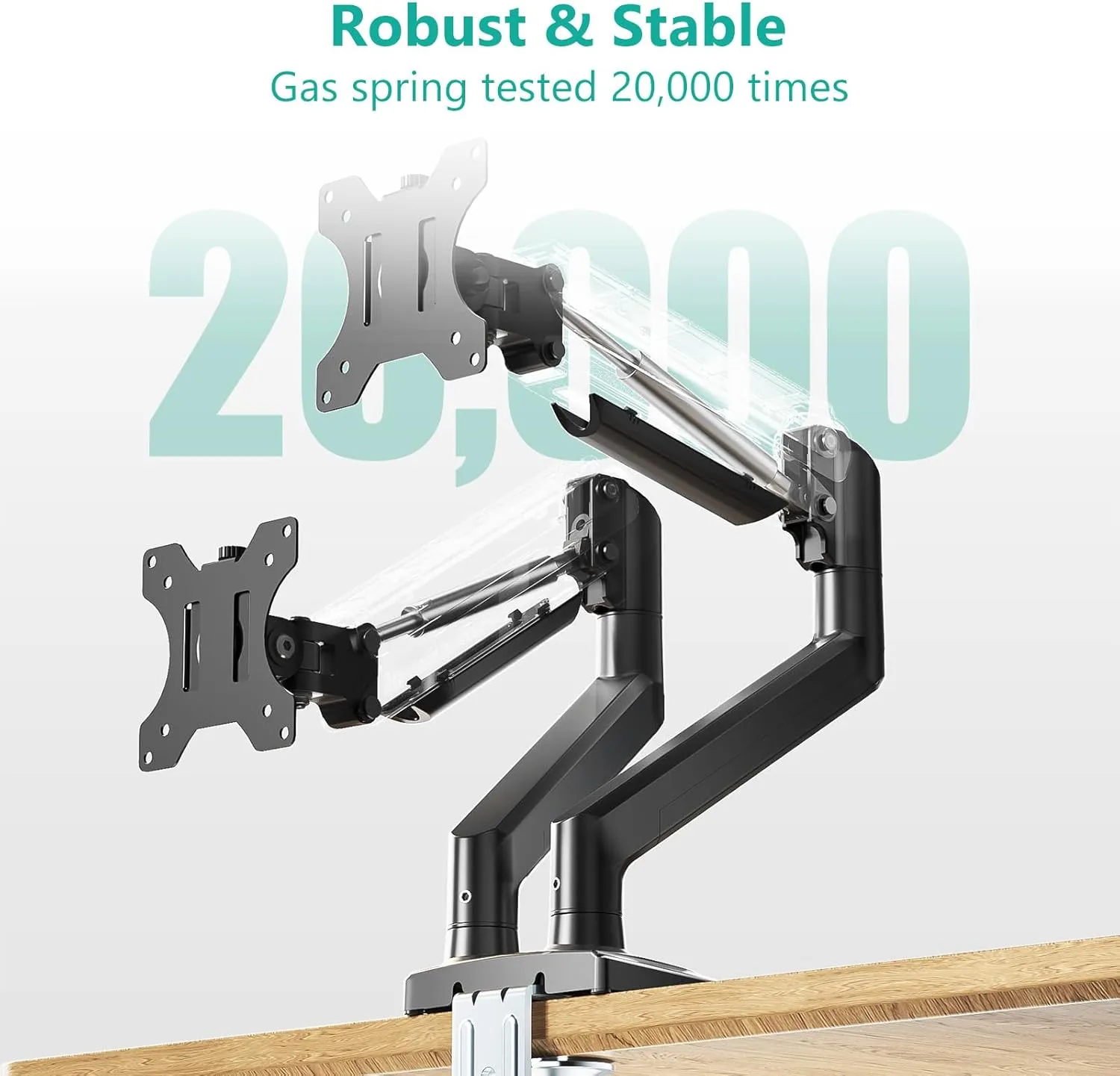 WALI Dual Monitor Mount, Adjustable Gas Spring Monitor Desk Stand for 2 Monitors, Heavy Duty Monitor Arm up to 32 Inch Screen, Hold up to MAX 22lbs, Max Mounting Holes 100x100mm (GSMP002N), Black