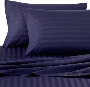 Wamsutta Damask Stripe 500-Thread-Count PimaCott King Sheet Set in Navy Blue