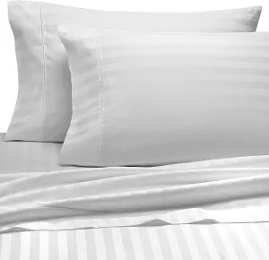 Wamsutta Damask Stripe 500-Thread-Count PimaCott Queen Sheet Set in White