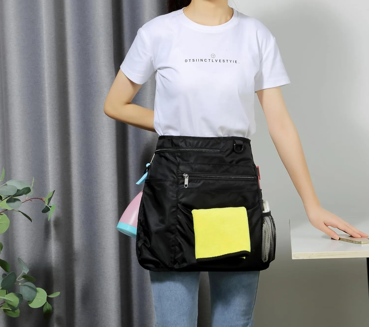 Waterproof Cleaning Apron with 8 Pockets,Housekeeping Uniform Supplies,Durable Caddy Costume Work Apron