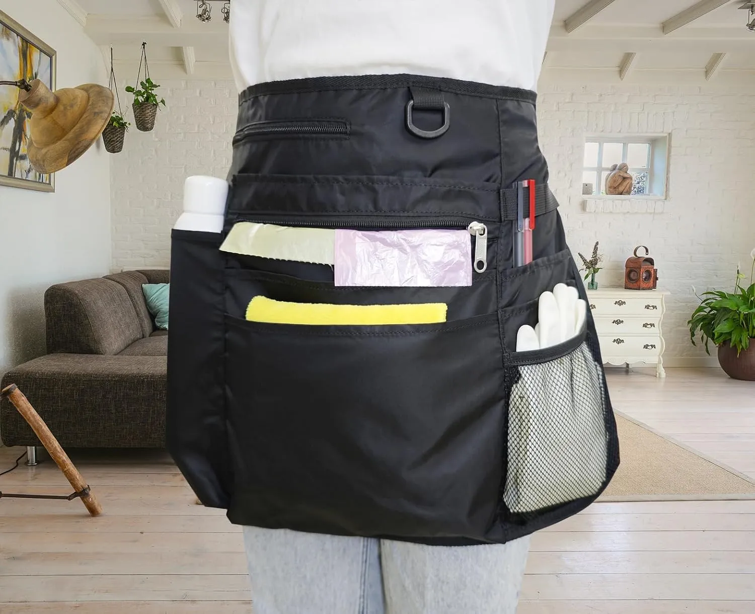 Waterproof Cleaning Apron with 8 Pockets,Housekeeping Uniform Supplies,Durable Caddy Costume Work Apron