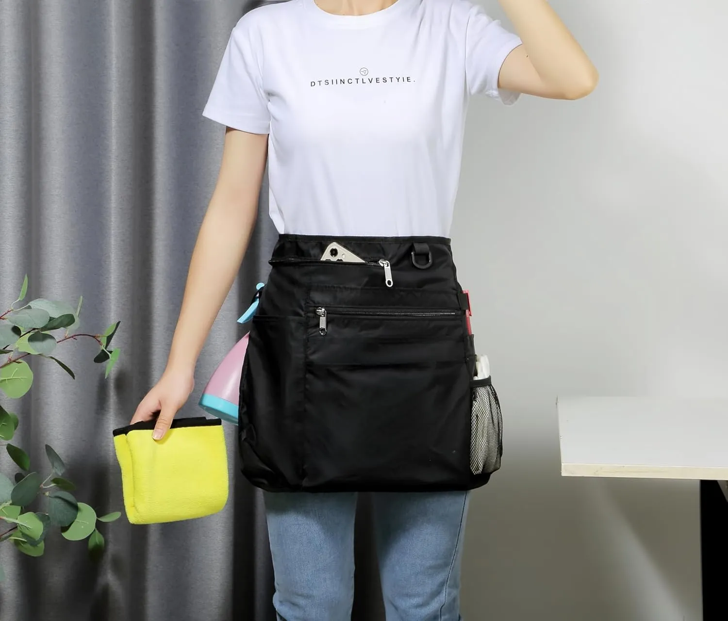 Waterproof Cleaning Apron with 8 Pockets,Housekeeping Uniform Supplies,Durable Caddy Costume Work Apron