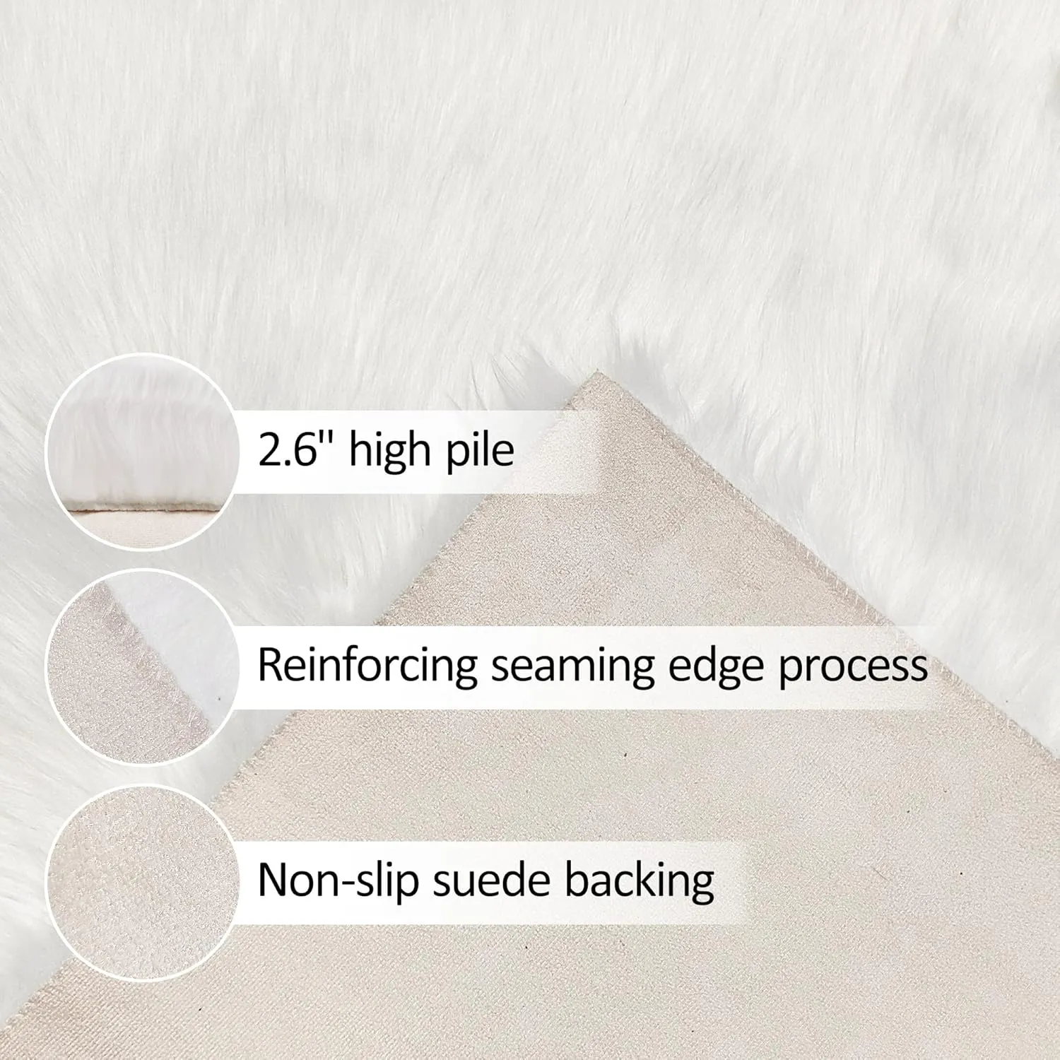 White Faux Fur Rug 6x9 Feet Fluffy Area Rug for Living Room Bedroom Kids Room Nursery Large Washable Faux Fuzzy Sheepskin Rug Floor Durable Shaggy Carpet, Rectangle