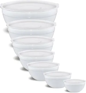 White Mixing Bowls With Airtight Lids,Stainless Steel Bowl,Salad Bowls 7 Piece Colorful Nesting Bowl Rainbow Kitchen Accessories,Size 7,3.6,2.7,2.1,1.5,1.1,0.8QT Stackable Design